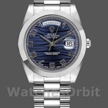 Men's Rolex Day-Date-218206, 41mm, Platinum, Wave Pattern Blue Dial, Men’s Blue