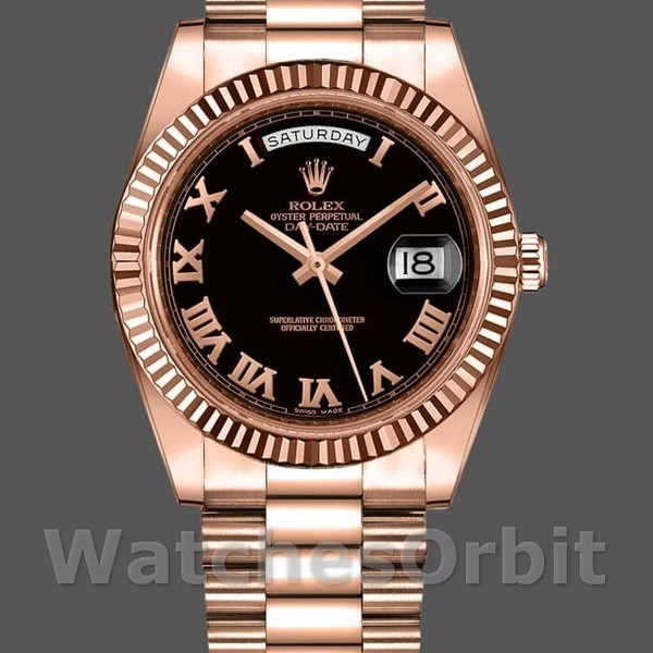 Mens Rolex Day-Date-218235, 41mm, Rose Gold, Black Roman Numerals Dial, Men’s Black Replica Image
