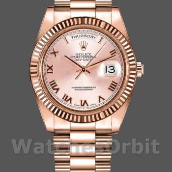 Men's Rolex Day-Date-218235, 41mm, Pink Roman Numerals Dial, Rose Gold, Men’s Pink