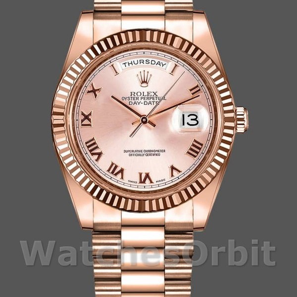 Mens Rolex Day-Date-218235, 41mm, Pink Roman Numerals Dial, Rose Gold, Men’s Pink Replica Image