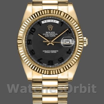 Men's Rolex Day-Date-218238, 41mm, Yellow Gold, Concentric Circle Black Dial, Men’s Black