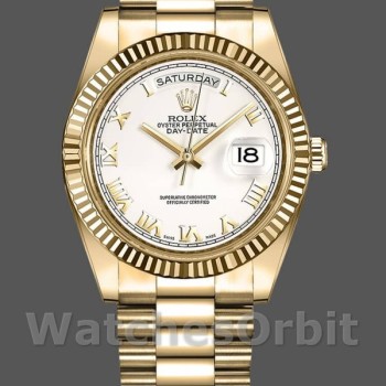 Men's Rolex Day-Date-218238, 41mm, White Roman Numeral Dial, Yellow Gold, Men’s White