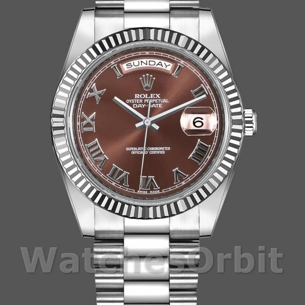 Mens Rolex Day-Date-218239, 41mm, White Gold, Chocolate Brown Roman Numerals Dial, Men’s Chocolate Brown Replica Image