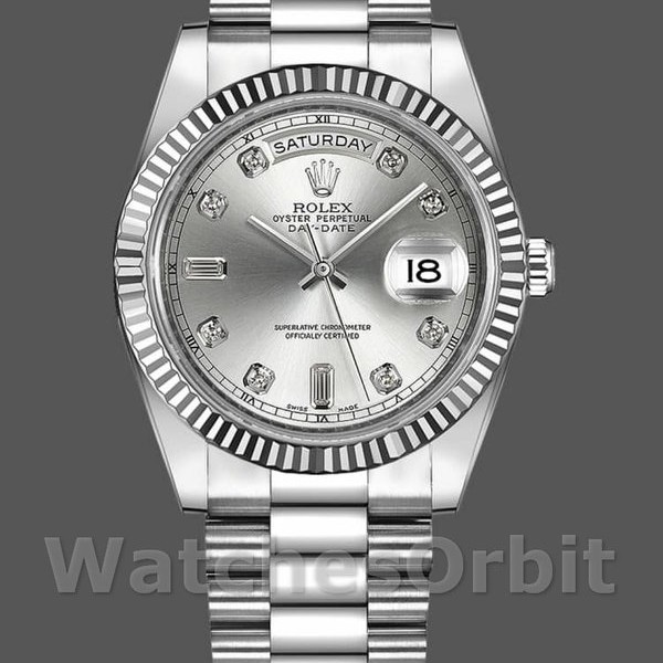 Mens Rolex Day-Date-218239, 41mm, White Gold, Diamond Silver Dial, Men’s Silver Replica Image