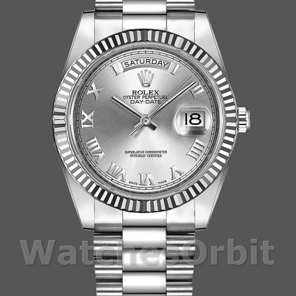 Mens Rolex Day-Date-218239, 41mm, White Gold, Silver Roman Numerals Dial, Men’s Silver Replica Image