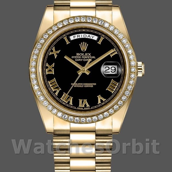 Mens Rolex Day-Date-218348, 41mm, Black Roman Dial, Men’s Black Replica Image