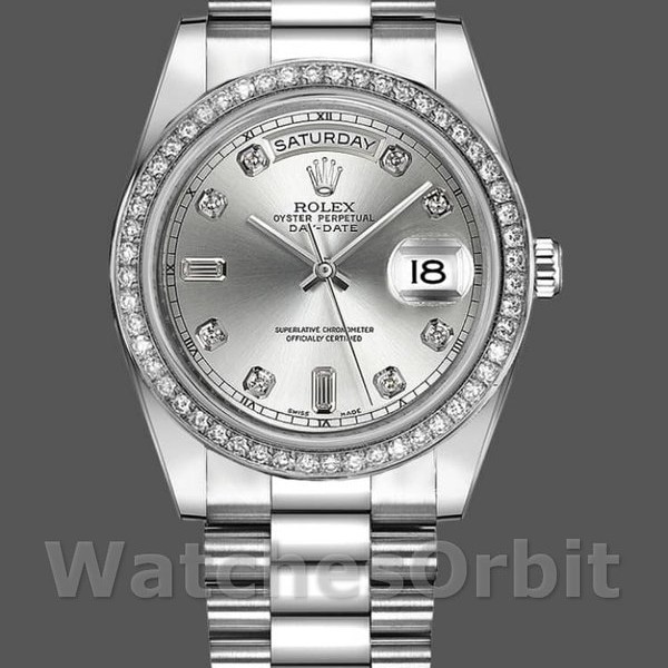 Mens Rolex Day-Date-218349, 41mm, Silver Diamond Dial, Men’s Silver Replica Image