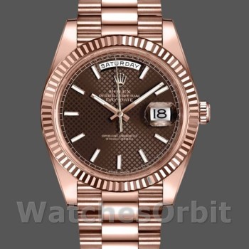 Men's Rolex Day-Date-228235, 40mm, Chocolate Brown Diagonal Motif Dial, Fluted Bezel, Men’s Chocolate Brown