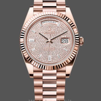 Men's Rolex Day-Date-228235, 40mm, Diamond Paved Dial, Fluted Bezel, Men’s Diamond Paved