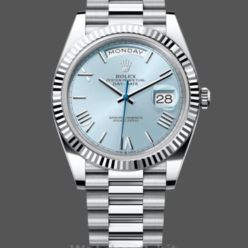 Men's Rolex Day-Date 40mm Men's-228236 0012-Fluted Bezel-Ice Blue Dial Ice Blue
