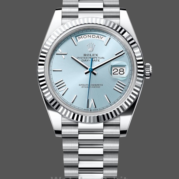 Mens Rolex Day-Date 40mm Mens-228236 0012-Fluted Bezel-Ice Blue Dial Ice Blue Replica Image