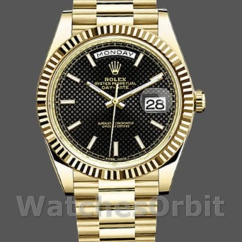 Men's Rolex Day-Date-228238, 40mm, Black Diagonal Motif Dial, Fluted Bezel, Men’s Black