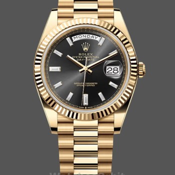 Men's Rolex Day-Date-228238, 40mm, Black Diamond Dial, Fluted Bezel, Men’s Black