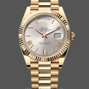 Men's Rolex Day-Date-228238, 40mm, Silver Roman Dial, Fluted Bezel, Men’s Silver