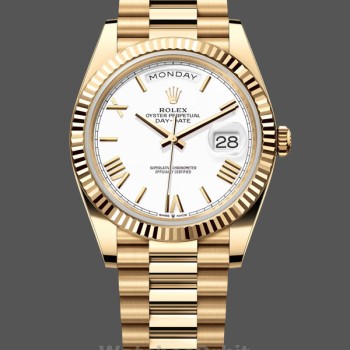 Men's Rolex Day-Date-228238, 40mm, White Roman Dial, Fluted Bezel, Men’s White