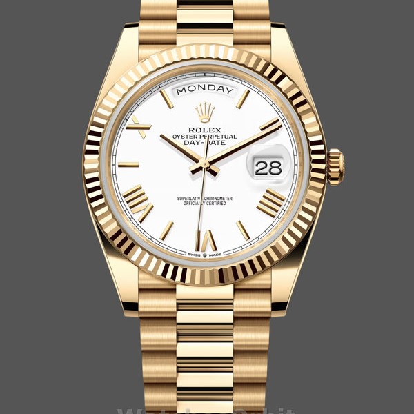 Mens Rolex Day-Date-228238, 40mm, White Roman Dial, Fluted Bezel, Men’s White Replica Image