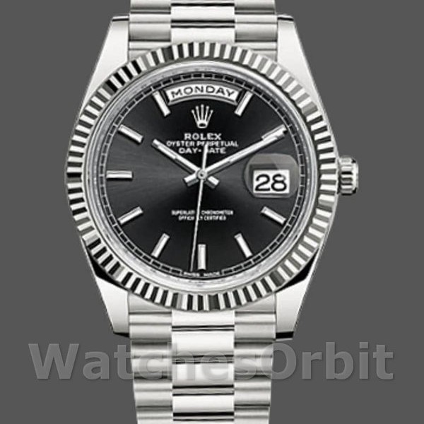 Mens Rolex Day-Date-228239, 40mm, Black Index Dial, Fluted Bezel, Men’s Black Replica Watch Image