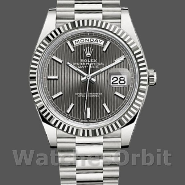 Mens Rolex Day-Date-228239, 40mm, Dark Rhodium Grey Dial, Fluted Bezel, Men’s Grey Replica Watch Image