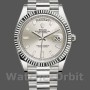 Men's Rolex Day-Date-228239, 40mm, Silver Baguette Diamond Dial, Fluted Bezel, Men’s Silver