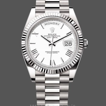 Men's Rolex Day-Date-228239, 40mm, White Roman Dial, Fluted Bezel, Men’s White