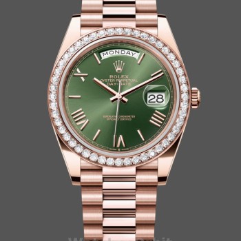 Men's Rolex Day‑Date-228345RBR 0011, 40mm, Olive Green Roman Dial, Diamond Bezel, Men’s Olive Green