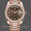 Mens Rolex Day-Date-228345RBR, 40mm, Chocolate Brown Diagonal Motif Dial, Diamond Bezel, Men’s Chocolate Brown Replica Watch Image