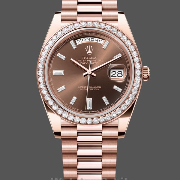 Mens Rolex Day‑Date-228345RBR, 40mm, Chocolate Brown, Diamond Dial, Diamond Bezel, Men’s Chocolate Brown Replica Watch Image