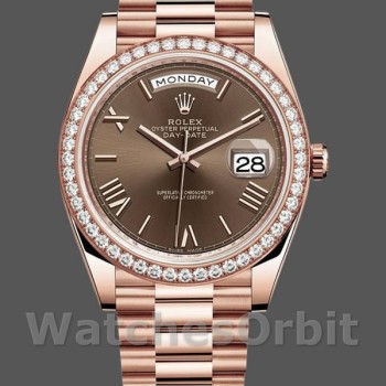Men's Rolex Day-Date-228345RBR, 40mm, Chocolate Brown Roman Dial, Diamond Bezel, Men’s Chocolate Brown