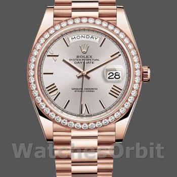 Men's Rolex Day‑Date-228345RBR, 40mm, Sundust Roman Dial, Diamond Bezel, Men’s Sundust