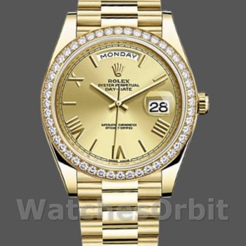 Men's Rolex Day-Date-228348RBR, 40mm, Champagne Roman Dial, Diamond Bezel, Men’s Champagne