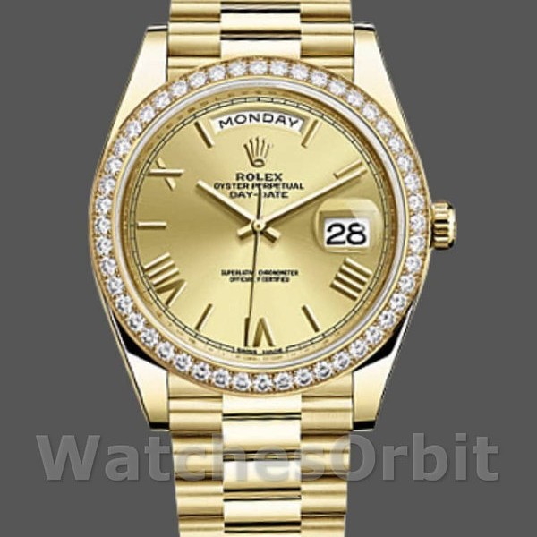 Mens Rolex Day-Date-228348RBR, 40mm, Champagne Roman Dial, Diamond Bezel, Men’s Champagne Replica Watch Image