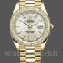 Men's Rolex Day-Date-228348RBR, 40mm, Silver Diagonal Motif Dial, Diamond Bezel, Men’s Silver