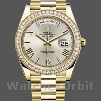 Men's Rolex Day‑Date-228348RBR, 40mm, Silver Roman Dial, Diamond Bezel, Men’s Silver