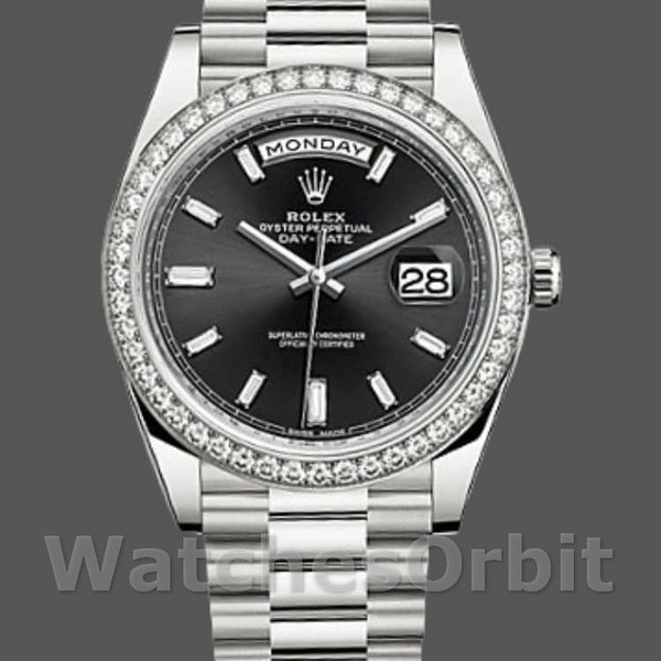 Mens Rolex Day‑Date-228349RBR, 40mm, Black Dial, Diamond Bezel, Men’s Black Replica Watch Image