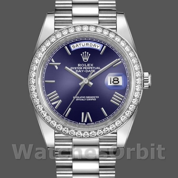 Mens Rolex Day‑Date-228349RBR, 40mm, Blue Roman Dial, Diamond Bezel, Men’s Blue Replica Watch Image