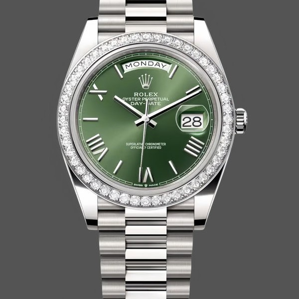 Mens Rolex Day‑Date-228349RBR, 40mm, Green Roman Dial, Diamond Bezel, Men’s Green Replica Watch Image