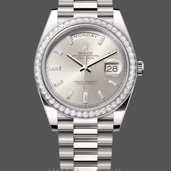 Men's Rolex Day‑Date-228349RBR, 40mm, Silver Dial, Diamond Bezel, Men’s Silver