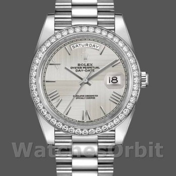 Men's Rolex Day-Date-228349RBR, 40mm, Silver Roman Dial, Diamond Bezel, Men’s Silver
