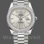 Men's Rolex Day‑Date-228349RBR, 40mm, Silver Stripe Motif Dial, Diamond Bezel, Men’s Silver
