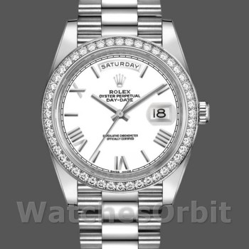 Men's Rolex Day-Date-228349RBR, 40mm, White Roman Dial, Diamond Bezel, Men’s White