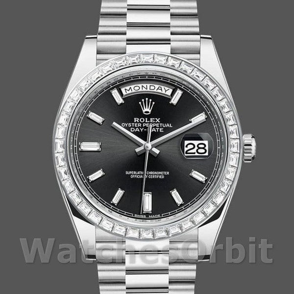 Mens Rolex Day‑Date-228396TBR, 40mm, Black Dial, Diamond Bezel, Men’s Black Replica Watch Image