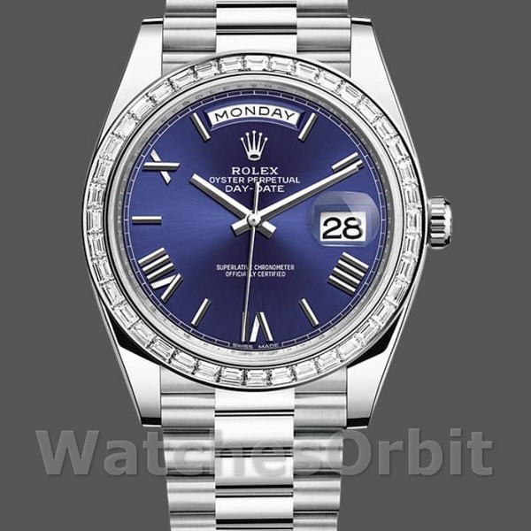 Mens Rolex Day-Date-228396TBR, 40mm, Blue Dial, Platinum, Diamond Bezel, Men’s Blue Replica Watch Image