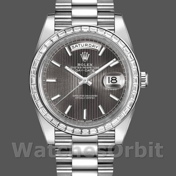 Mens Rolex Day-Date-228396TBR, 40mm, Dark Rhodium Grey Dial, Diamond Bezel, Men’s Grey Replica Watch Image