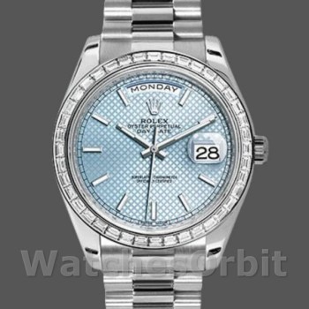 Men's Rolex Day-Date-228396TBR, 40mm, Ice Blue Diagonal Motif Dial, Diamond Bezel, Men’s Ice Blue