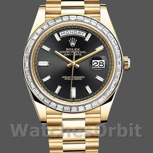 Mens Rolex Day-Date-228398TBR, 40mm, Black Diamond Dial, Diamond Bezel, Men’s Black Replica Watch Image
