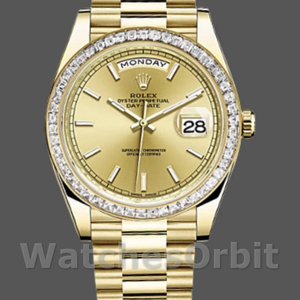 Mens Rolex Day-Date-228398TBR, 40mm, Champagne Index Dial, Diamond Bezel, Men’s Champagne Replica Watch Image
