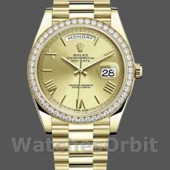 Men's Rolex Day-Date-228398TBR, 40mm, Champagne Roman Numeral Dial, Diamond Bezel, Men’s Champagne