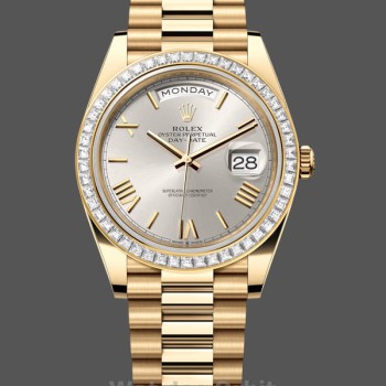 Men's Rolex Day-Date-228398TBR, 40mm, Silver Roman Numeral Dial, Diamond Bezel, Men’s Silver