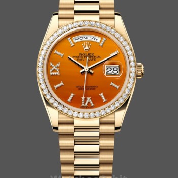 Men's Rolex Day Date 36-M128345RBR 0068, Everose Gold, Diamonds Bezel, Oyster, Green & Blue