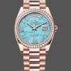 Women's Rolex Day‑Date 36-m128345rbr 0064, Rose Gold, Turquoise Diamond‑Set Roman Dial, Diamond Bezel Turquoise Dial